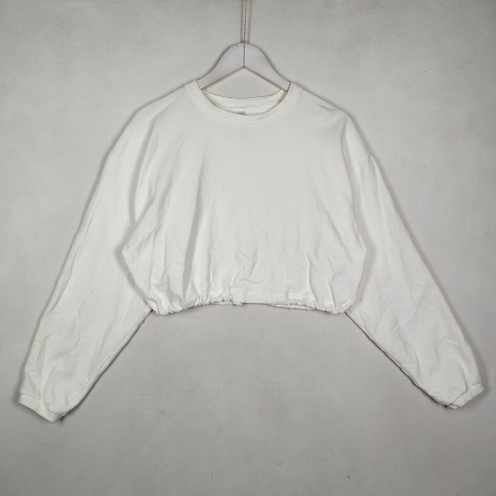 The Group by Babaton White Cropped Drawstring Sweatshirt Size S